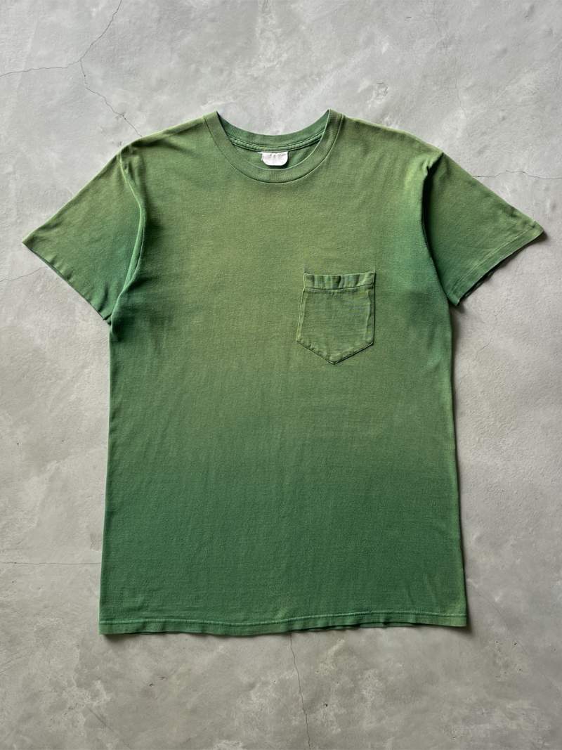 Sun Faded Forest Green Blank Pocket T-Shirt - 80s/90s - L/XL