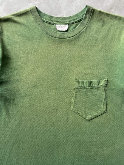 Sun Faded Forest Green Blank Pocket T-Shirt - 80s/90s - L/XL