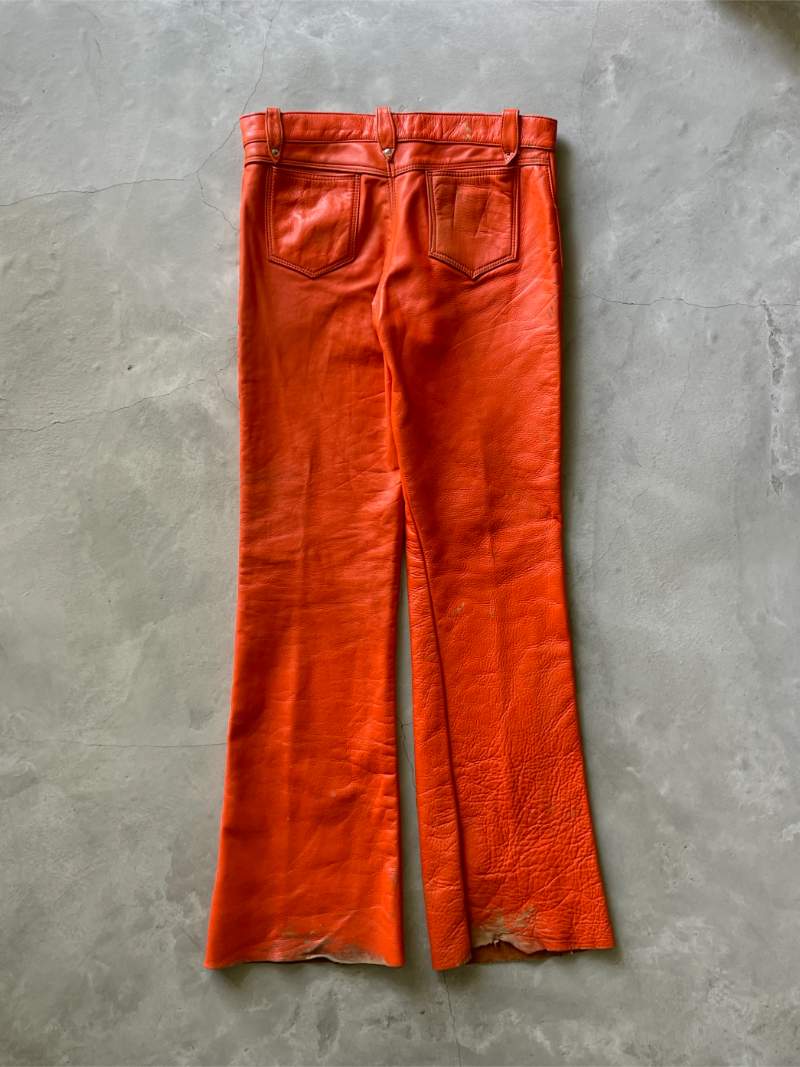 Orange Just Leather Flared Biker Pants - 60s/70s - 34"