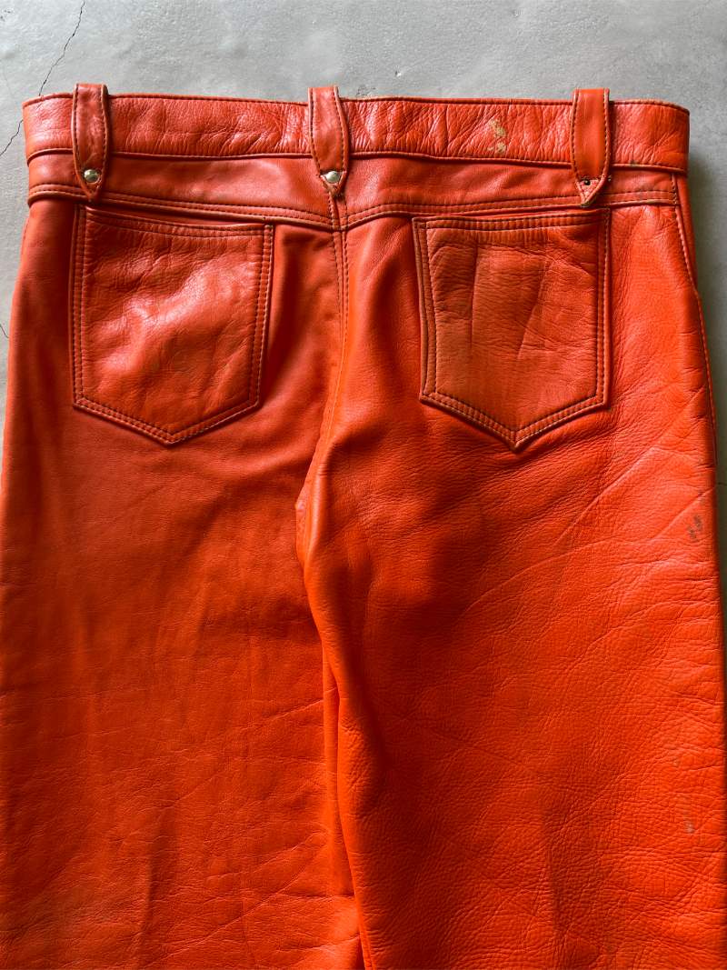 Orange Just Leather Flared Biker Pants - 60s/70s - 34"