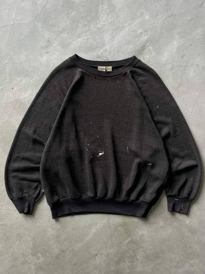 Sun Faded/painted Black Raglan Sweatshirt - 80s/90s - XL