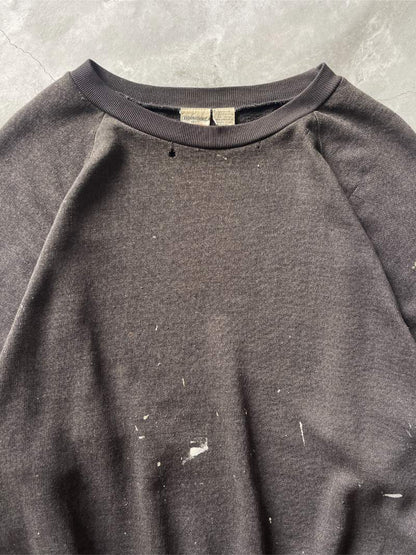 Sun Faded/painted Black Raglan Sweatshirt - 80s/90s - XL