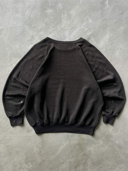 Sun Faded/painted Black Raglan Sweatshirt - 80s/90s - XL