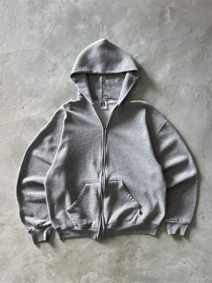 Grey Russell Zip-Up Hoodie - L