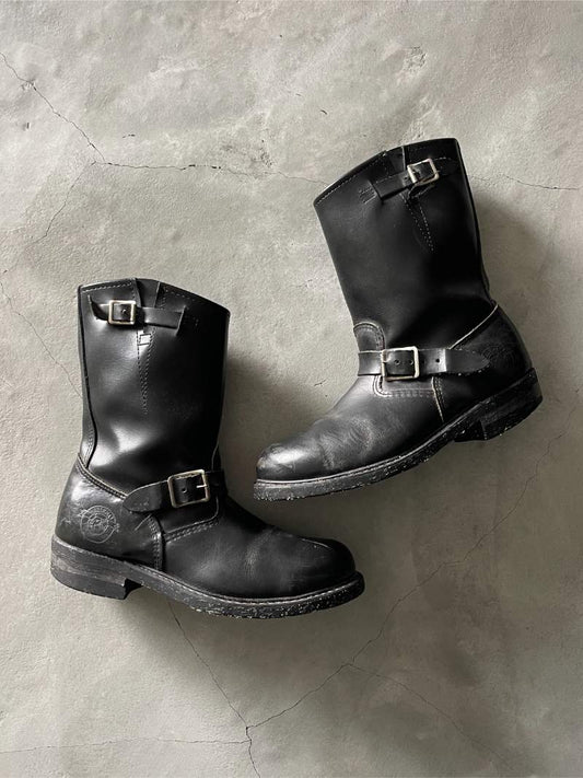 Black Oiled Leather Engineer Boots - 10.5