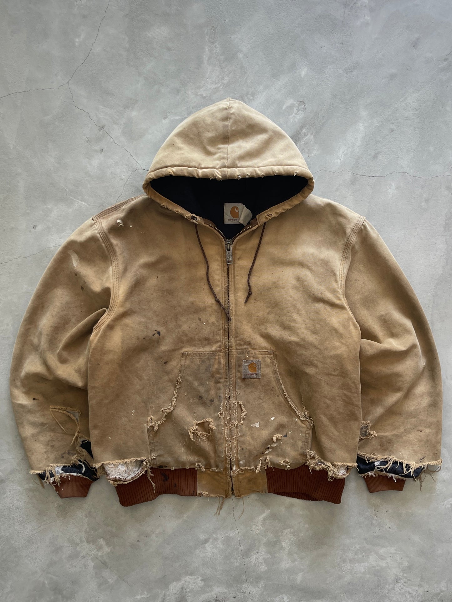 Tattered Tan Carhartt Hooded Jacket - 90s - L