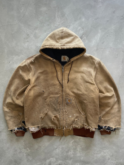 Tattered Tan Carhartt Hooded Jacket - 90s - L