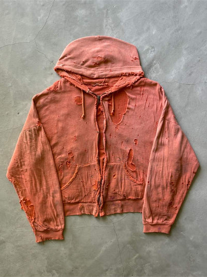 Thrashed Orange Thermal Lined Hoodie - 60s/70s - L/XL Boxy