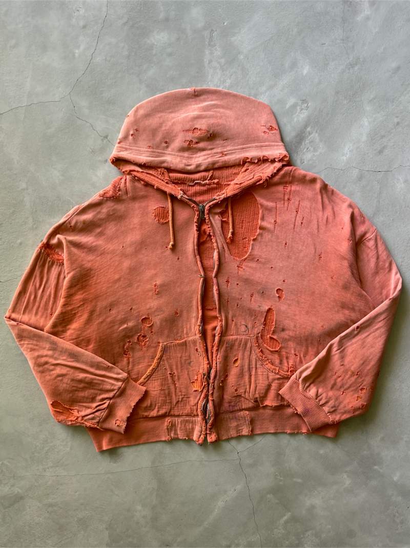 Thrashed Orange Thermal Lined Hoodie - 60s/70s - L/XL Boxy