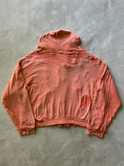 Thrashed Orange Thermal Lined Hoodie - 60s/70s - L/XL Boxy