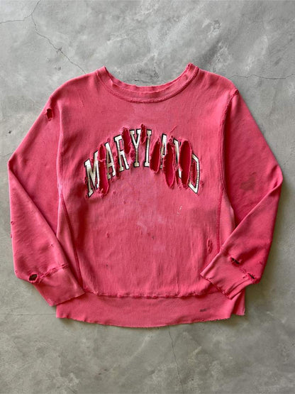 Salmon Pink Thrashed Maryland Reverse Weave Sweatshirt - 90s - L