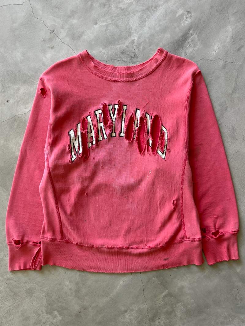 Salmon Pink Thrashed Maryland Reverse Weave Sweatshirt - 90s - L