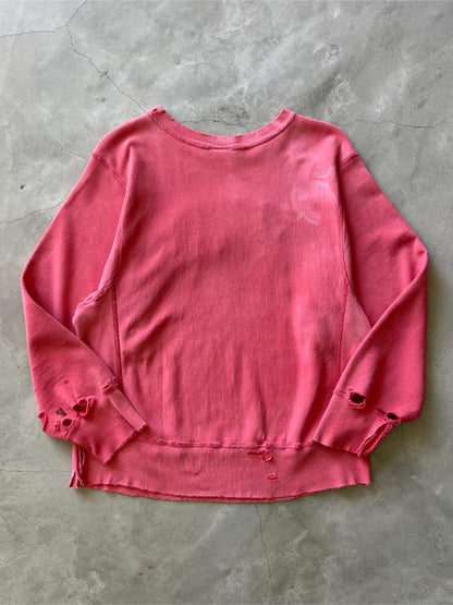 Salmon Pink Thrashed Maryland Reverse Weave Sweatshirt - 90s - L