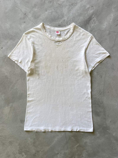 Neck Gashed Dirty White T-Shirt - 60s - XS/X