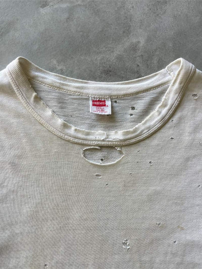 Neck Gashed Dirty White T-Shirt - 60s - XS/X