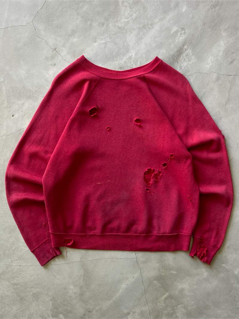 Dark Red Thrashed Raglan Sweatshirt - 70s - M/L