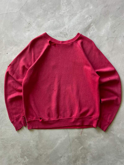 Dark Red Thrashed Raglan Sweatshirt - 70s - M/L