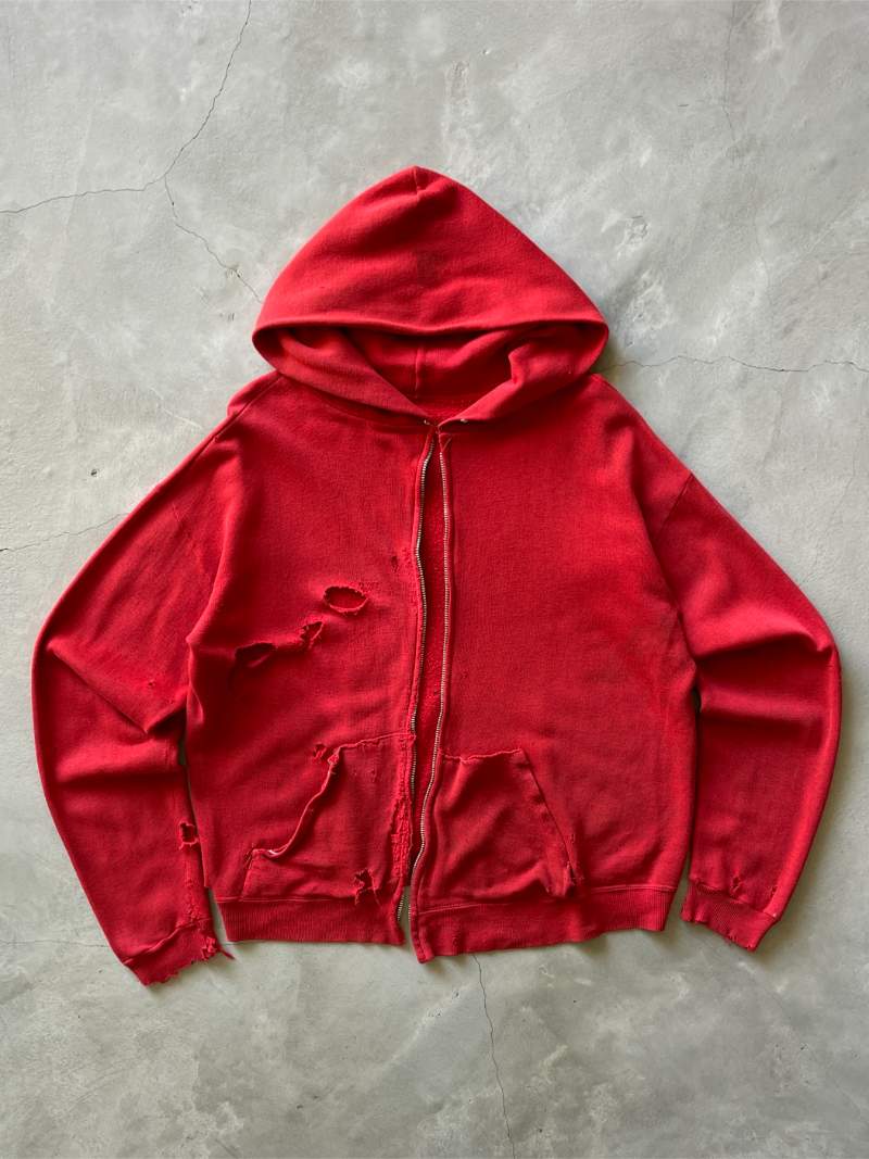 Thrashed Red Safety Pin Closure Hoodie - 70s - M/L