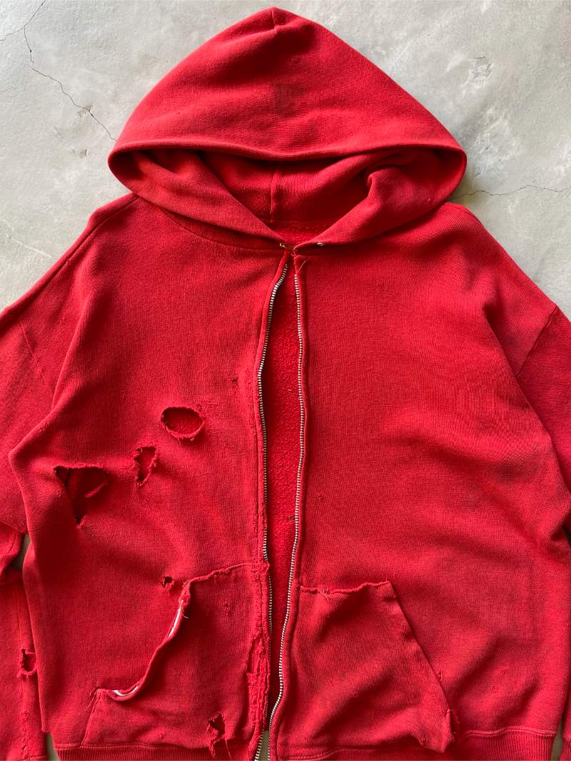 Thrashed Red Safety Pin Closure Hoodie - 70s - M/L