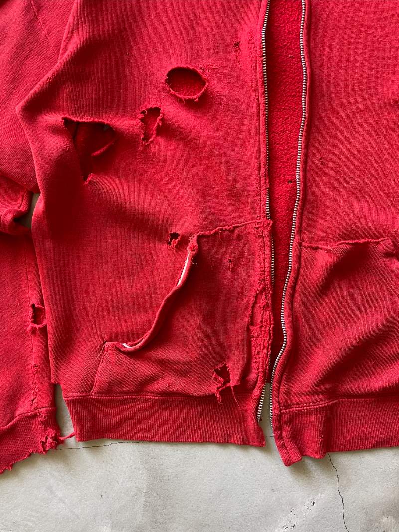 Thrashed Red Safety Pin Closure Hoodie - 70s - M/L