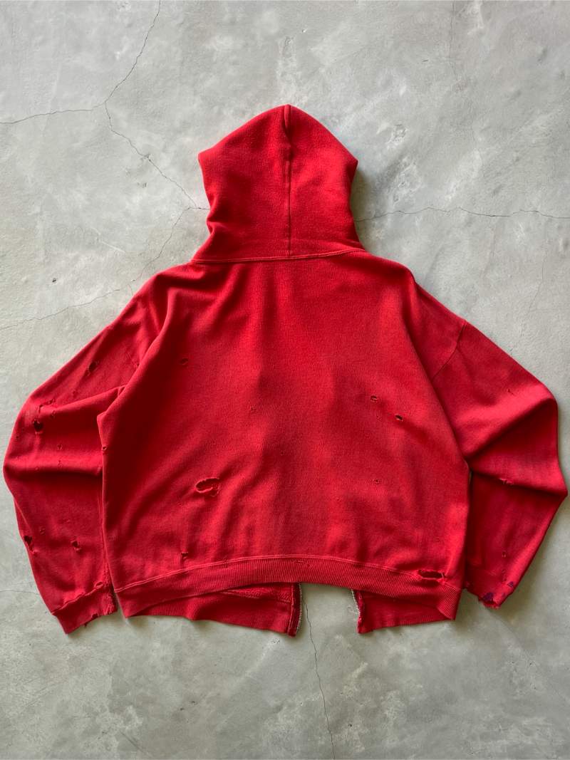 Thrashed Red Safety Pin Closure Hoodie - 70s - M/L