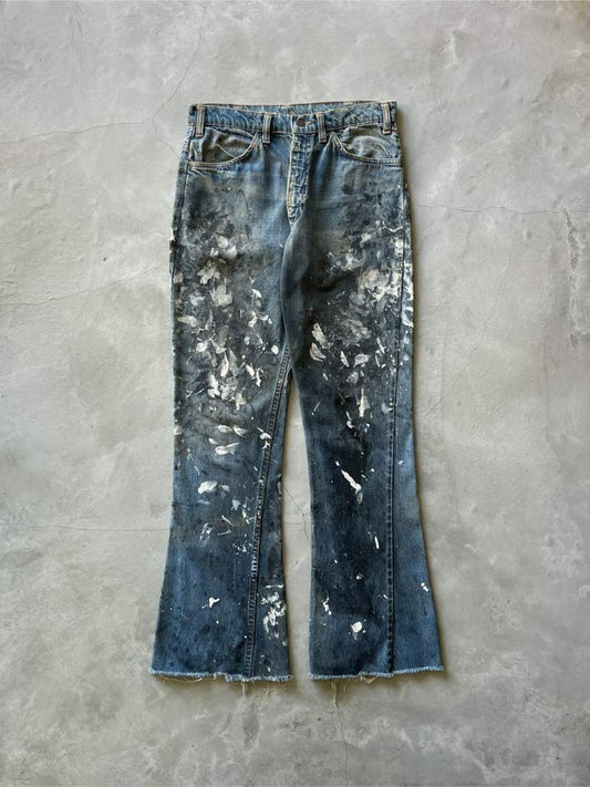 White/Black Painted Big E Levi's Orange Tab Flared Denim Jeans - 60s/70s - 32"