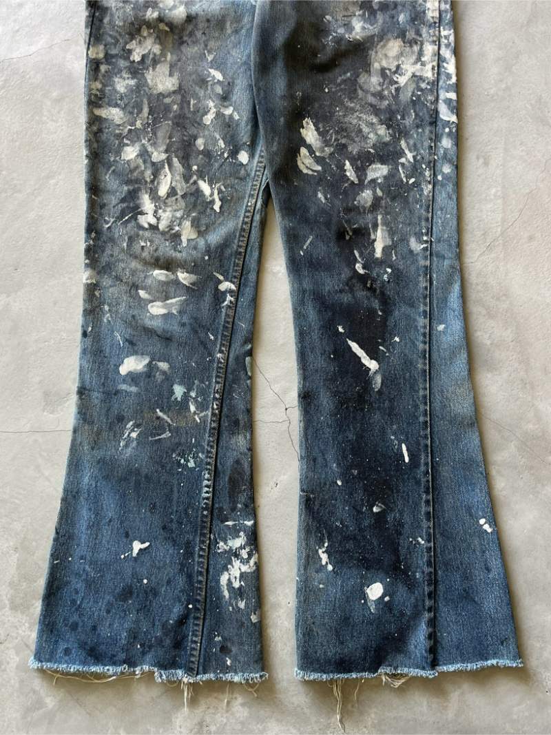 White/Black Painted Big E Levi's Orange Tab Flared Denim Jeans - 60s/70s - 32"