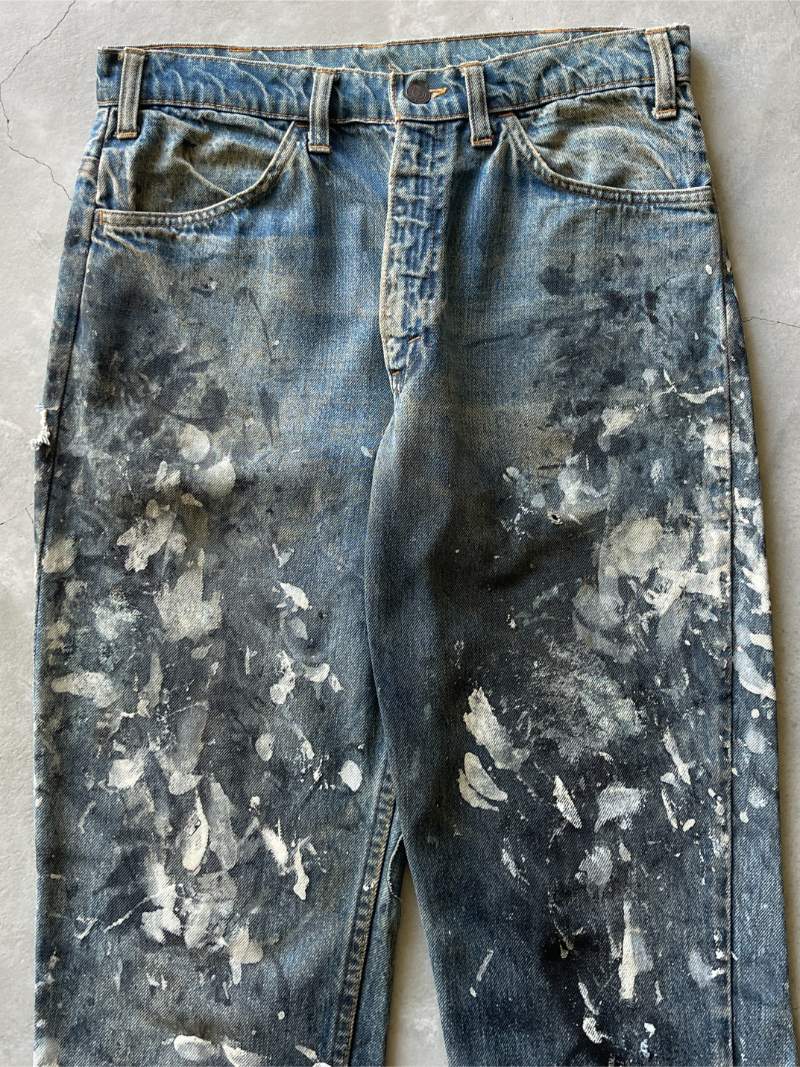 White/Black Painted Big E Levi's Orange Tab Flared Denim Jeans - 60s/70s - 32"