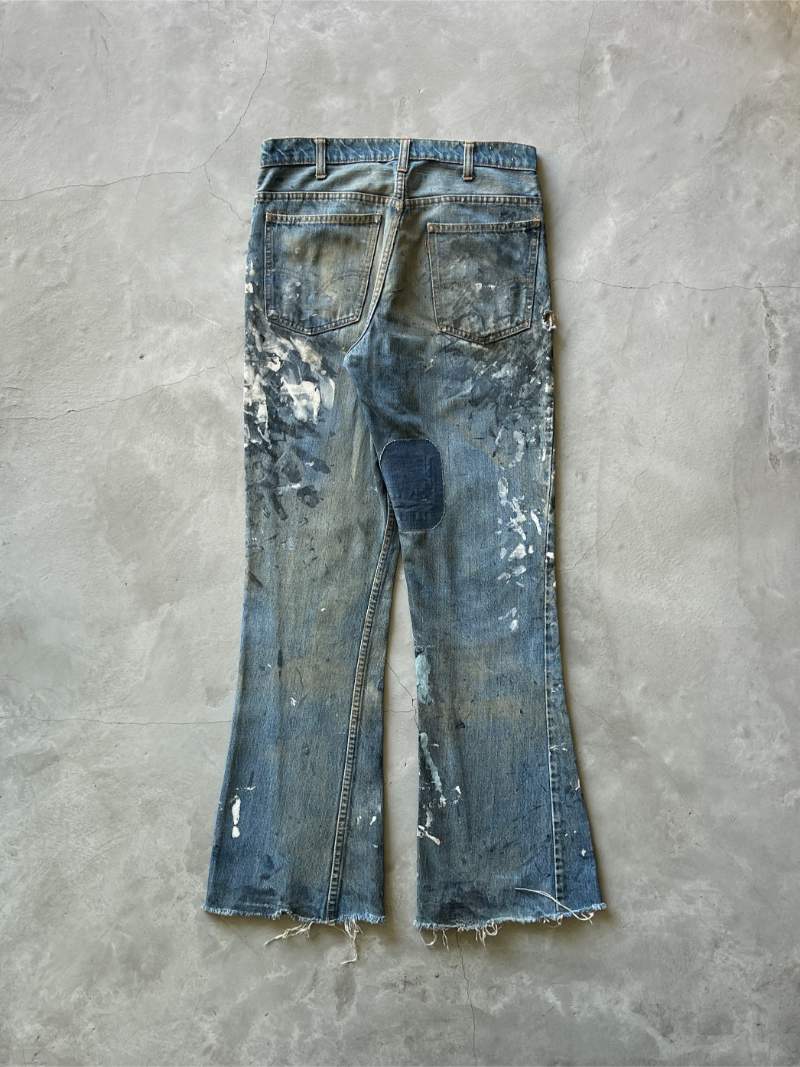 White/Black Painted Big E Levi's Orange Tab Flared Denim Jeans - 60s/70s - 32"