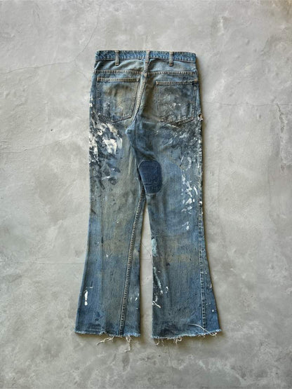 White/Black Painted Big E Levi's Orange Tab Flared Denim Jeans - 60s/70s - 32"