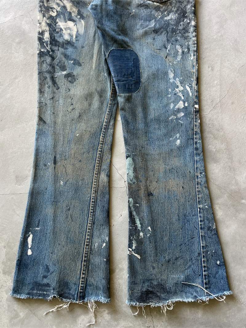 White/Black Painted Big E Levi's Orange Tab Flared Denim Jeans - 60s/70s - 32"