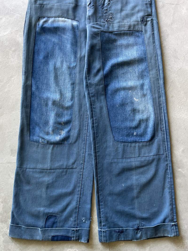 Denim Repaired Blue Chino Pants - 50s/60s - 34"