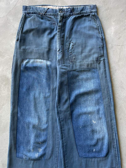 Denim Repaired Blue Chino Pants - 50s/60s - 34"