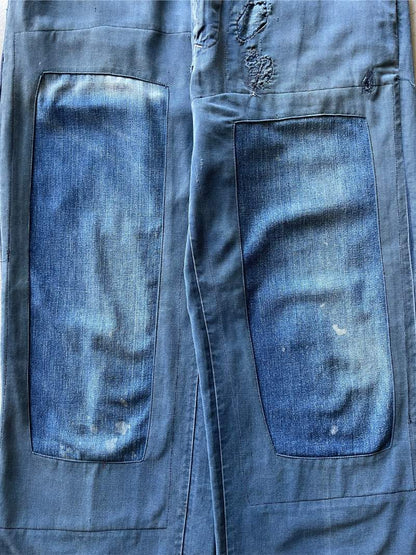 Denim Repaired Blue Chino Pants - 50s/60s - 34"