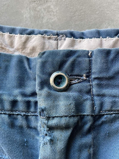 Denim Repaired Blue Chino Pants - 50s/60s - 34"