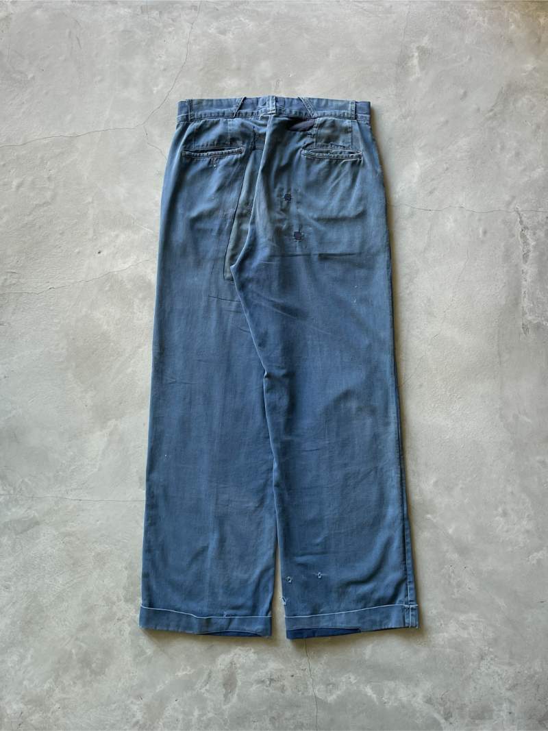 Denim Repaired Blue Chino Pants - 50s/60s - 34"