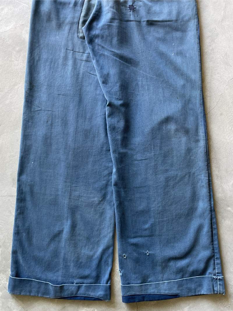 Denim Repaired Blue Chino Pants - 50s/60s - 34"