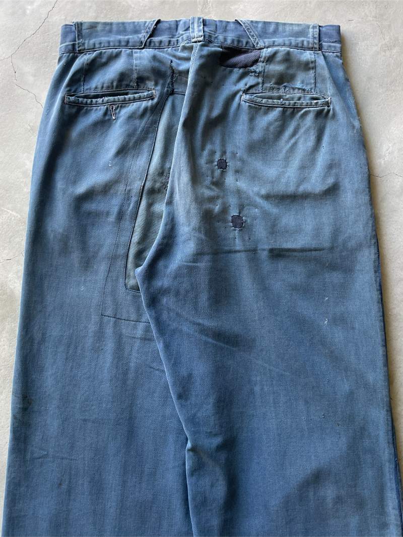 Denim Repaired Blue Chino Pants - 50s/60s - 34"