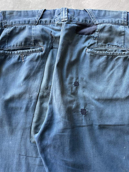 Denim Repaired Blue Chino Pants - 50s/60s - 34"