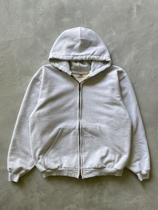 Cement Grey Thermal Lined Zip-Up Carhartt Hoodie - 90s - L