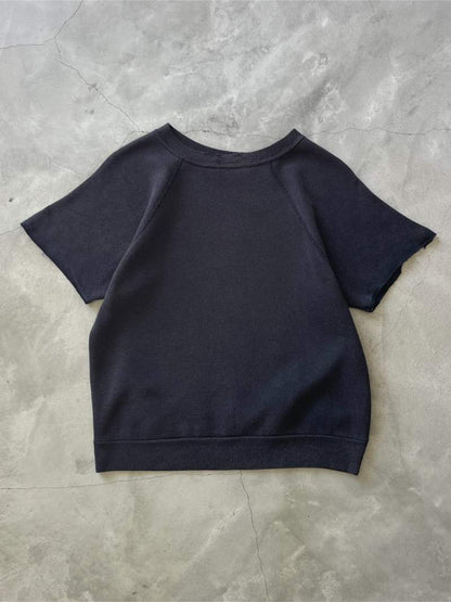 Sun Faded Black Cut-Off Raglan Sweatshirt - 80s - S/M