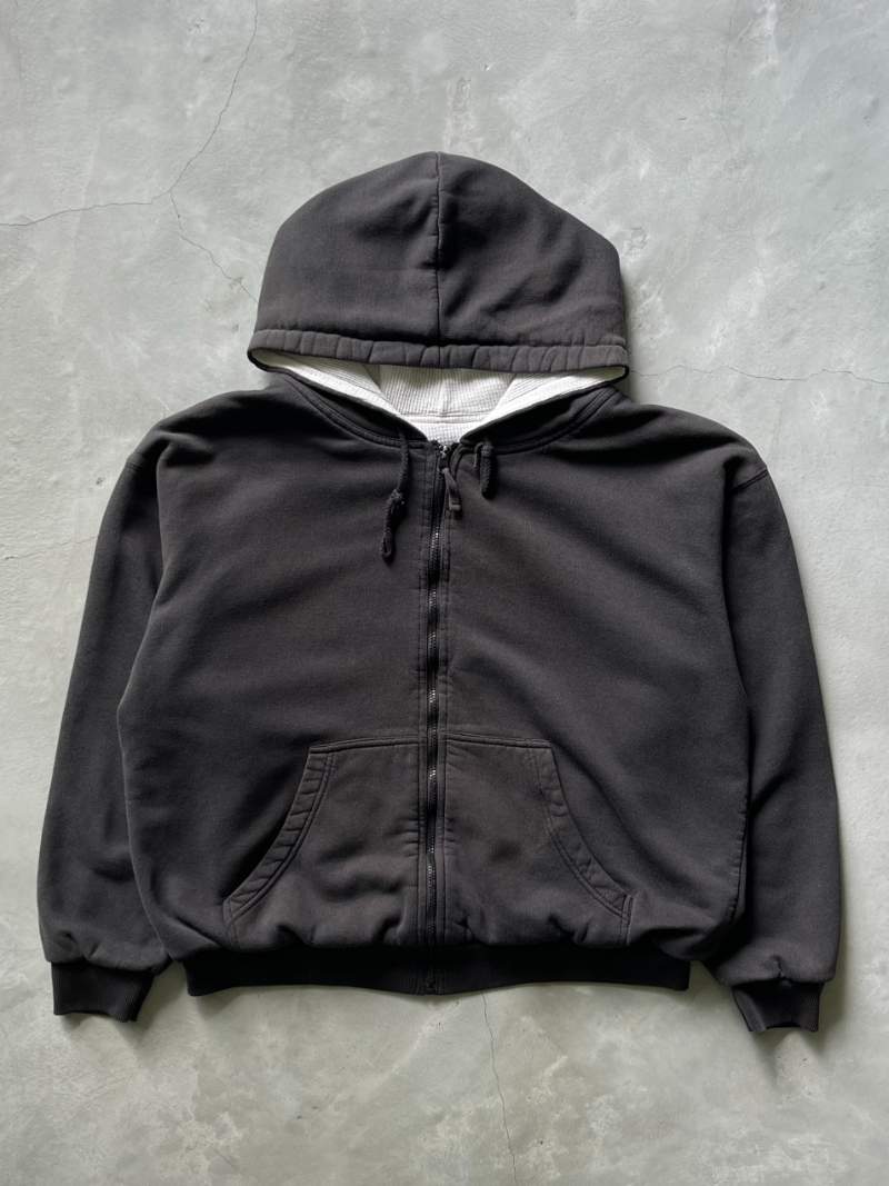 Black Thermal Lined Zip-Up Hoodie - 90s/00s - Boxy L/XL