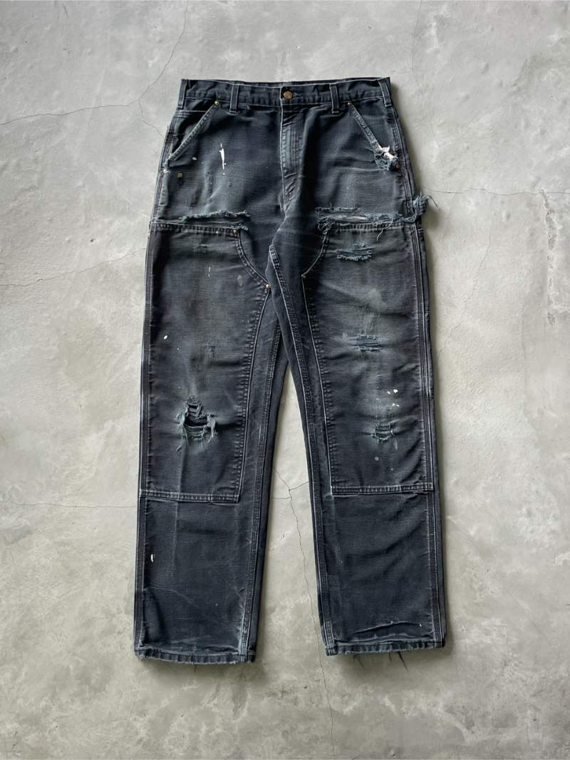 Thrashed Black Carhartt Double Knees - 32" x 32"