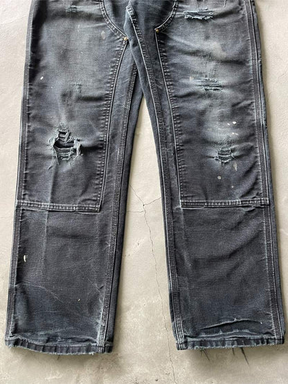 Thrashed Black Carhartt Double Knees - 32" x 32"