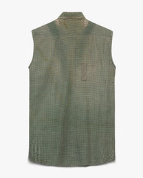 Sleeveless Pattern Button Up