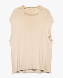 Distressed &amp; Sleeveless Blank White Tee