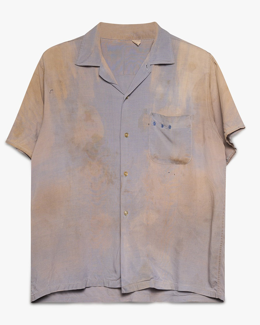 Dirt-Stained/Faded Blue Short Sleeve Button Down Shirt