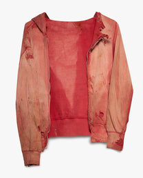 Faded &amp; Stained Red Broken Zip Hoodie