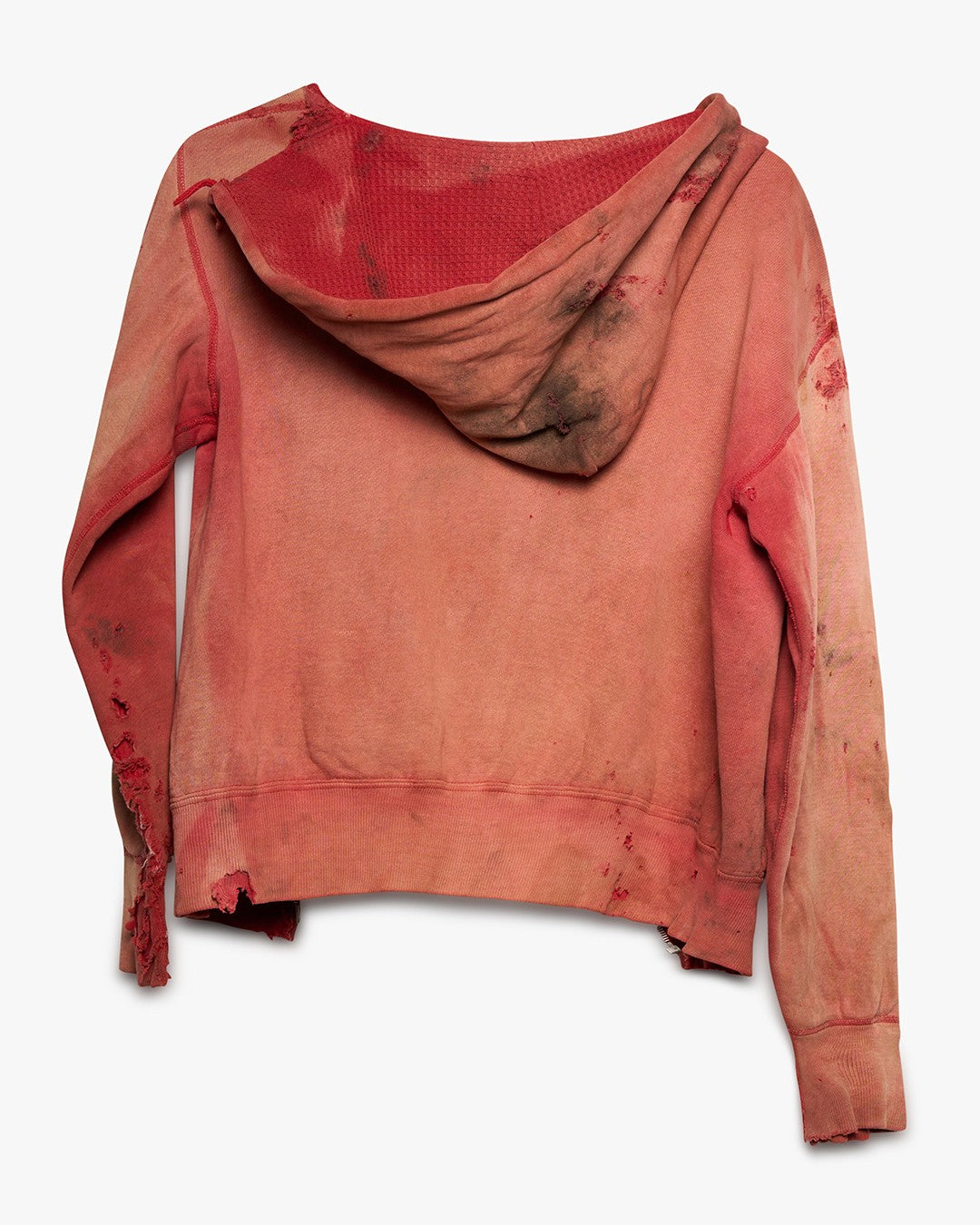 Faded &amp; Stained Red Broken Zip Hoodie