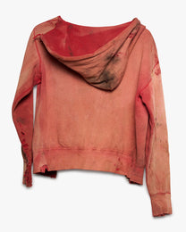 Faded &amp; Stained Red Broken Zip Hoodie